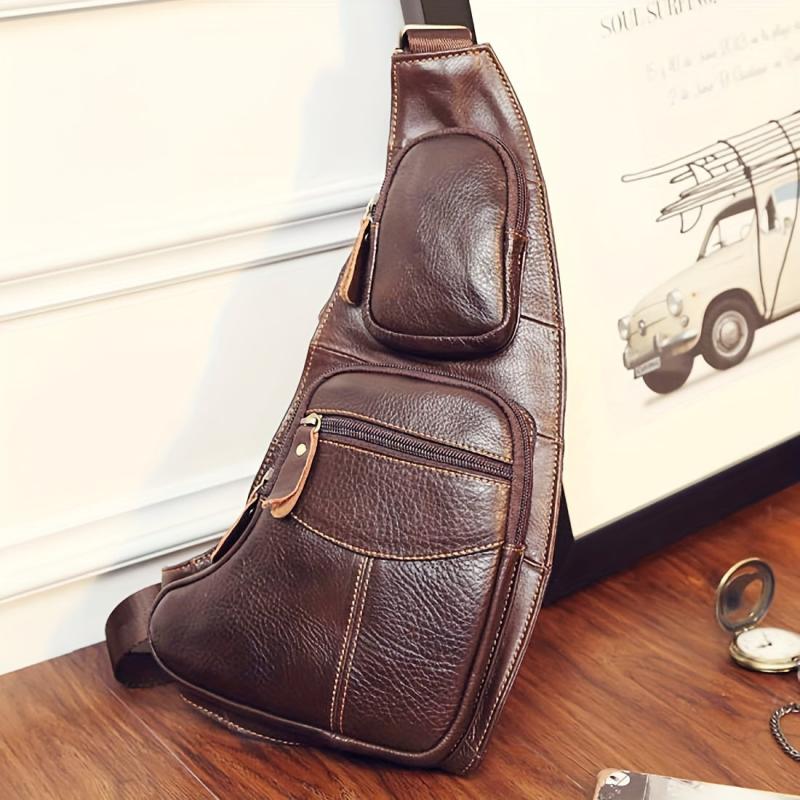 Vintage Leather Chest Bag Zipper Stylish Crossbody Bag Multifunctional