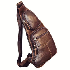 Vintage Leather Chest Bag Zipper Stylish Crossbody Bag Multifunctional