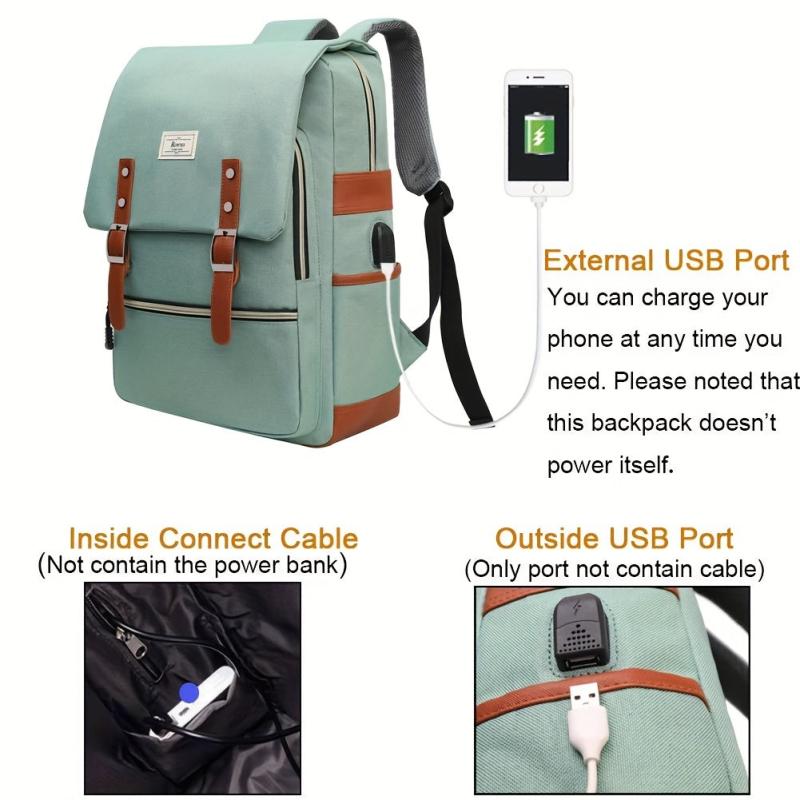Student Backpack With USB Charging Port & Buckle Decor Flap