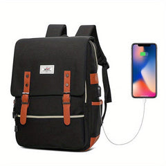 Student Backpack With USB Charging Port & Buckle Decor Flap