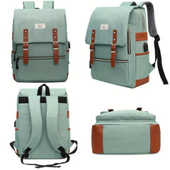 Student Backpack With USB Charging Port & Buckle Decor Flap