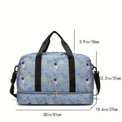 Cartoon Space Astronaut Pattern Travel Bag Large Capacity Gym Bag