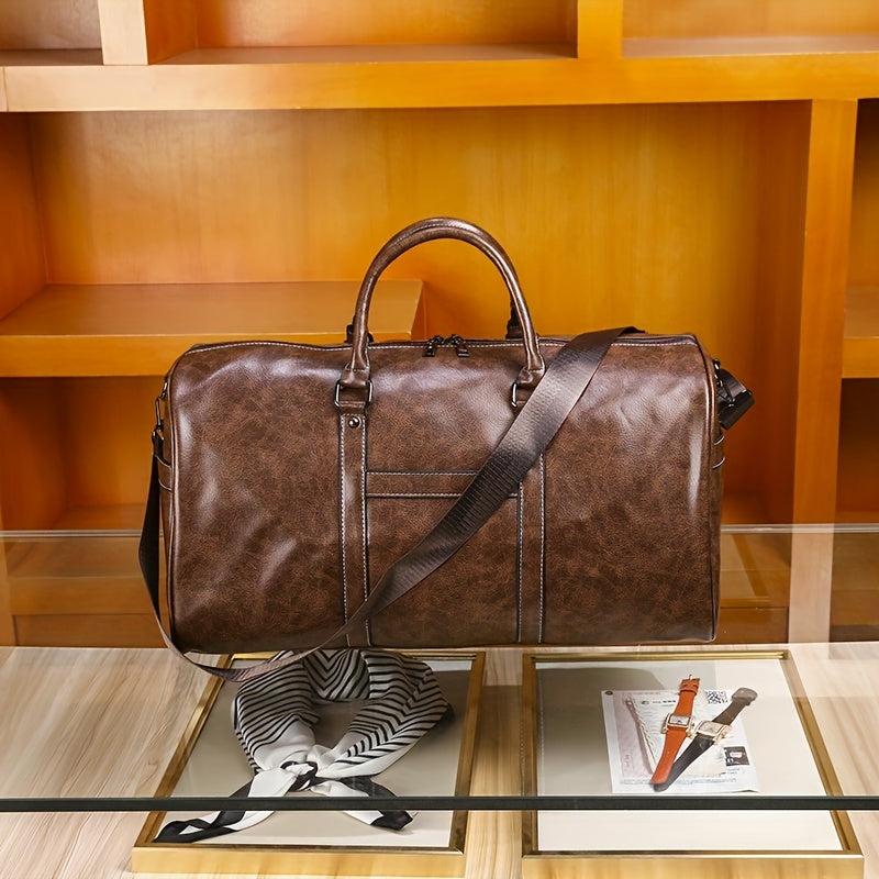 Vintage Faux Leather Travel Luggage Bag Large Weekender Overnight Bag