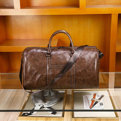 Vintage Faux Leather Travel Luggage Bag Large Weekender Overnight Bag