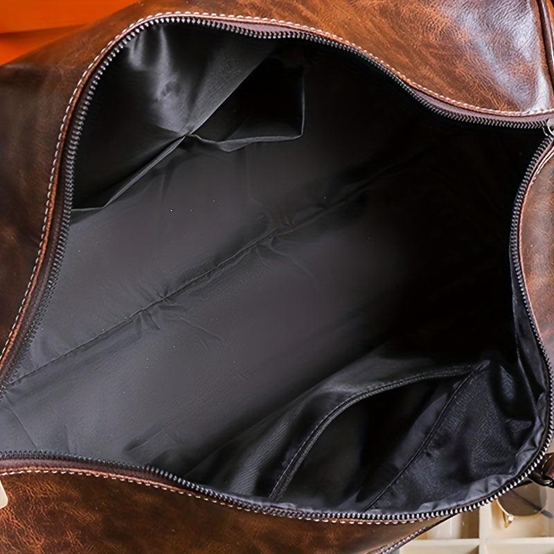 Vintage Faux Leather Travel Luggage Bag Large Weekender Overnight Bag