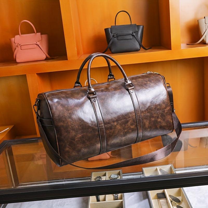 Vintage Faux Leather Travel Luggage Bag Large Weekender Overnight Bag