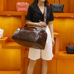 Vintage Faux Leather Travel Luggage Bag Large Weekender Overnight Bag