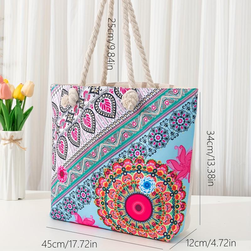 Ethnic Style Floral Print Tote Bag Beach Bag