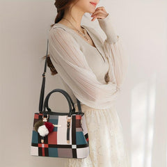Plaid Crossbody Bag PU Leather Textured Shoulder Bag