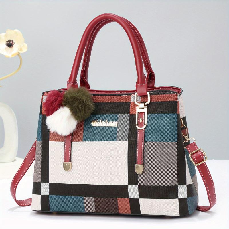Plaid Crossbody Bag PU Leather Textured Shoulder Bag