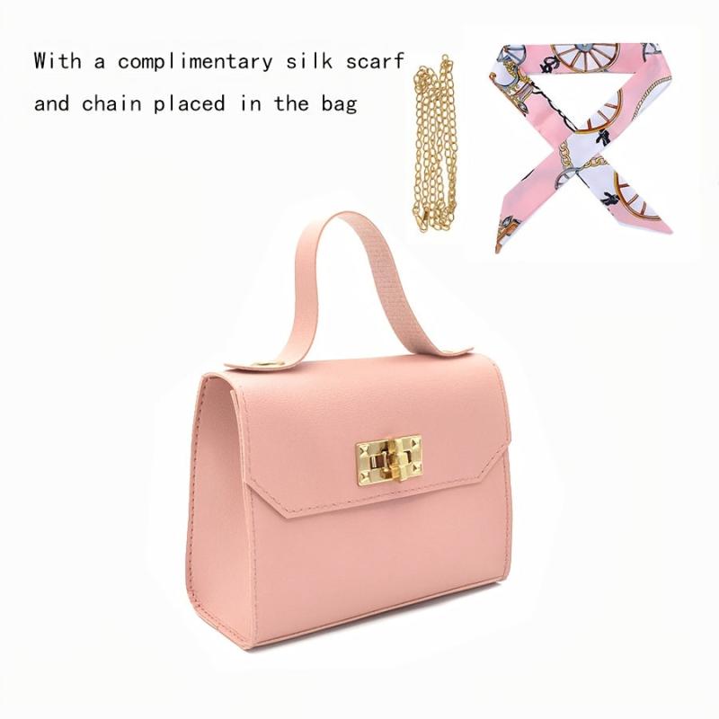 Solid Square Bag Turn Lock Satchel Small Shoulder Bag