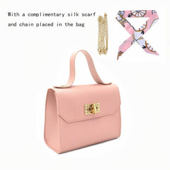 Solid Square Bag Turn Lock Satchel Small Shoulder Bag