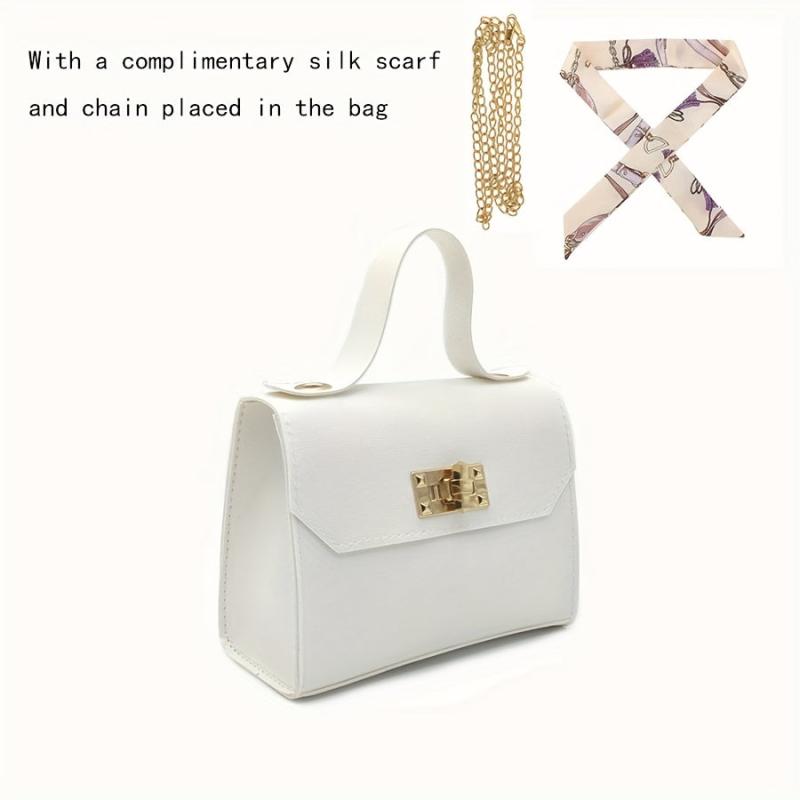 Solid Square Bag Turn Lock Satchel Small Shoulder Bag