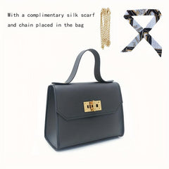 Solid Square Bag Turn Lock Satchel Small Shoulder Bag