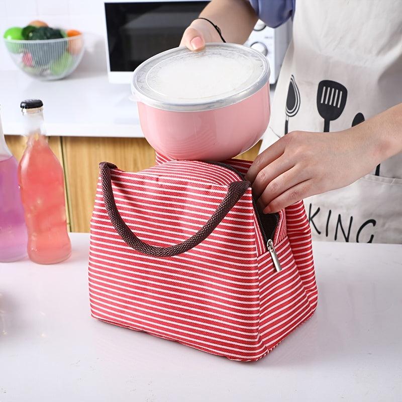 Striped Pattern Satchel Lunch Box Lightweight Portable Lunch Storage Bag