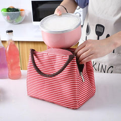 Striped Pattern Satchel Lunch Box Lightweight Portable Lunch Storage Bag