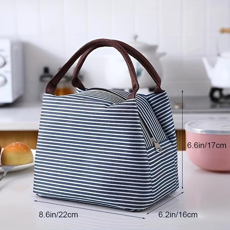 Striped Pattern Satchel Lunch Box Lightweight Portable Lunch Storage Bag