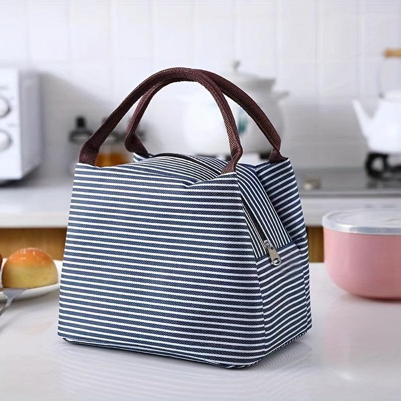 Striped Pattern Satchel Lunch Box Lightweight Portable Lunch Storage Bag