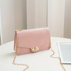 Crocodile Embossed Bag Turn Lock Shoulder Chain Bag
