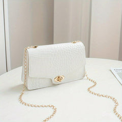 Crocodile Embossed Bag Turn Lock Shoulder Chain Bag