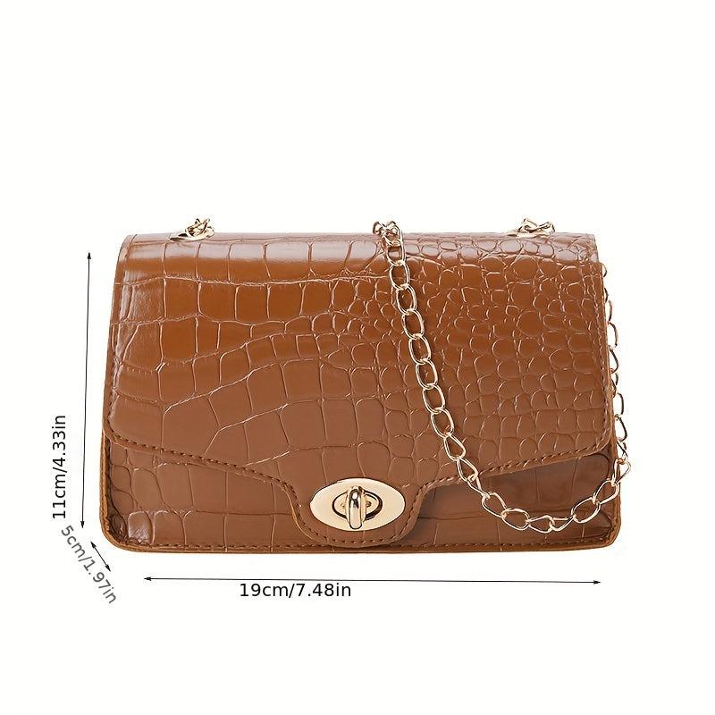 Crocodile Embossed Bag Turn Lock Shoulder Chain Bag