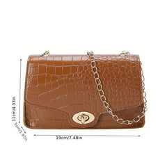 Crocodile Embossed Bag Turn Lock Shoulder Chain Bag