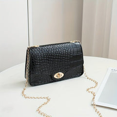 Crocodile Embossed Bag Turn Lock Shoulder Chain Bag