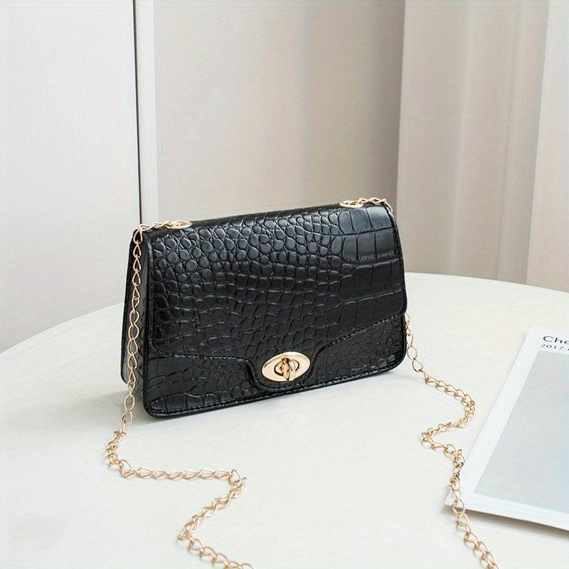 Crocodile Embossed Bag Turn Lock Shoulder Chain Bag