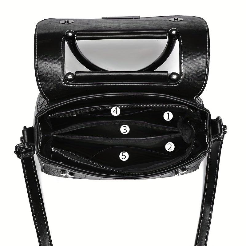 Crocodile Embossed Crossbody Bag Square Flap Shoulder Bag