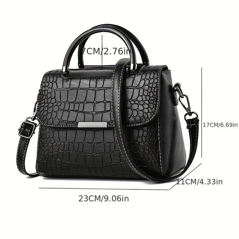 Crocodile Embossed Crossbody Bag Square Flap Shoulder Bag