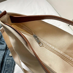 Colorblock Canvas Handbag All Match School Bag