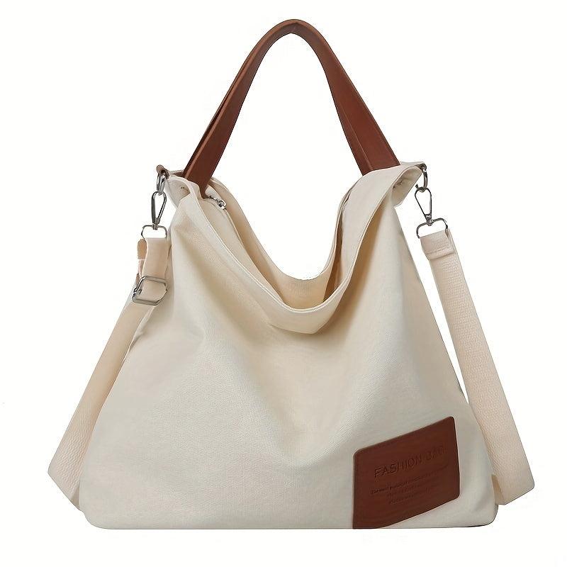 Colorblock Canvas Handbag All Match School Bag
