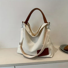 Colorblock Canvas Handbag All Match School Bag