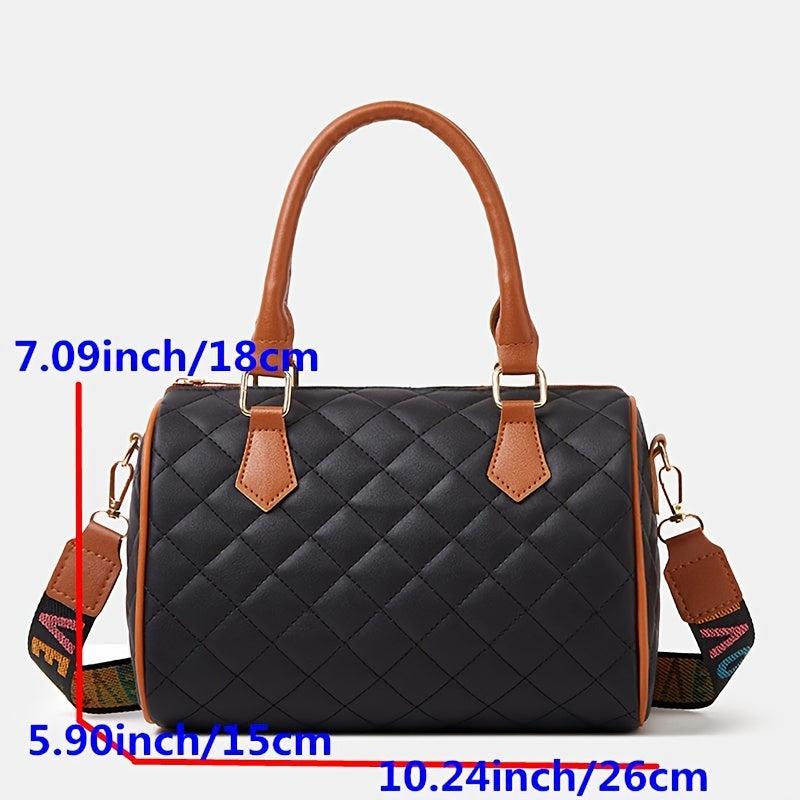 Argyle Quilted Crossbody Bag Women's Faux Leather Boston Bag