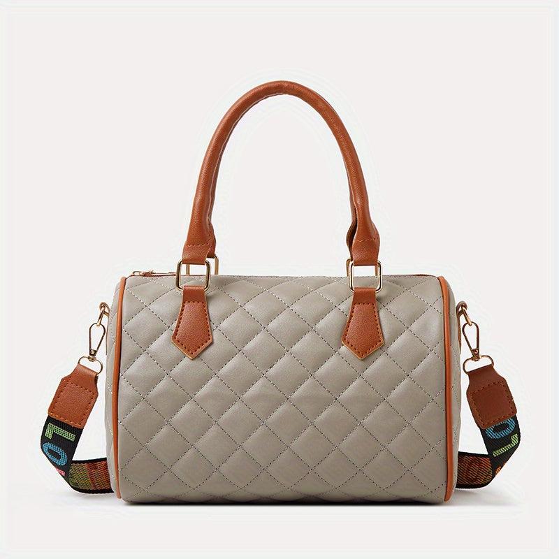 Argyle Quilted Crossbody Bag Women's Faux Leather Boston Bag