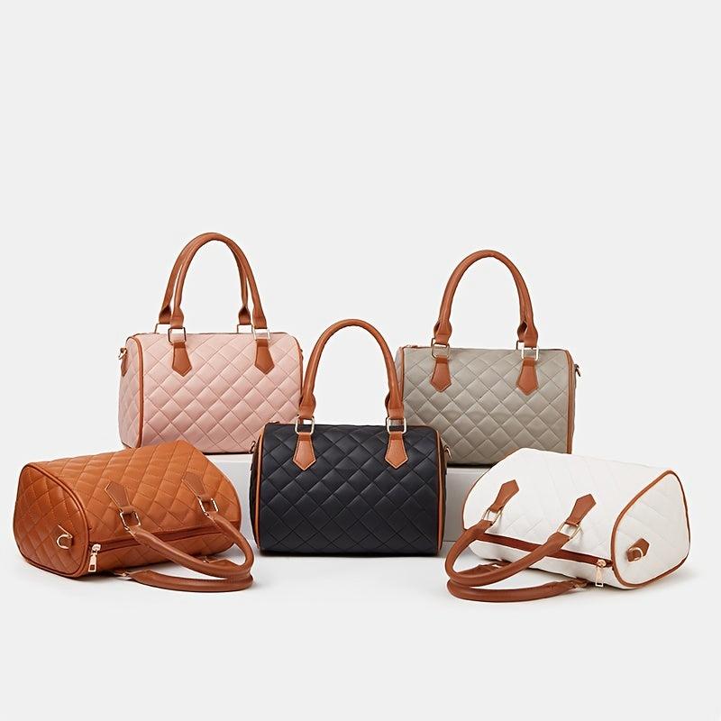 Argyle Quilted Crossbody Bag Women's Faux Leather Boston Bag