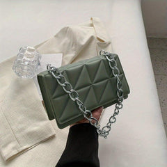 Triangle Pattern Metal Chain Underarm Bag PU Leather Textured Bag