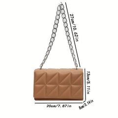 Triangle Pattern Metal Chain Underarm Bag PU Leather Textured Bag