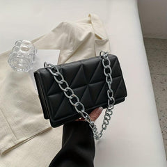 Triangle Pattern Metal Chain Underarm Bag PU Leather Textured Bag