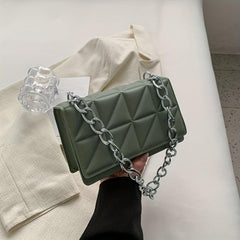 Triangle Pattern Metal Chain Underarm Bag PU Leather Textured Bag
