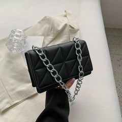 Triangle Pattern Metal Chain Underarm Bag PU Leather Textured Bag