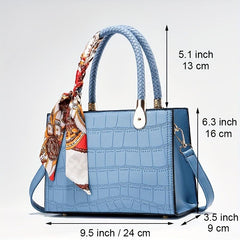 Crocodile Embossed Handbag Scarf Decor Tote Bag Satchel Purse