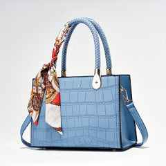 Crocodile Embossed Handbag Scarf Decor Tote Bag Satchel Purse