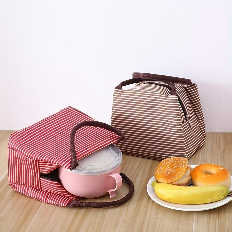 Insulated Lunch Tote Bag Stripe Pattern Handbag Portable Picnic Bag