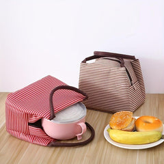 Insulated Lunch Tote Bag Stripe Pattern Handbag Portable Picnic Bag