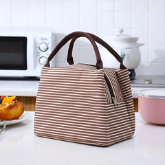 Insulated Lunch Tote Bag Stripe Pattern Handbag Portable Picnic Bag