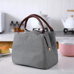 Insulated Lunch Tote Bag Stripe Pattern Handbag Portable Picnic Bag