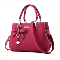 Solid Bow Shoulder Bag Faux Leather Textured Satchel Bag