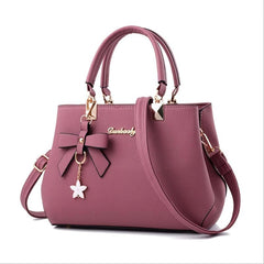 Solid Bow Shoulder Bag Faux Leather Textured Satchel Bag