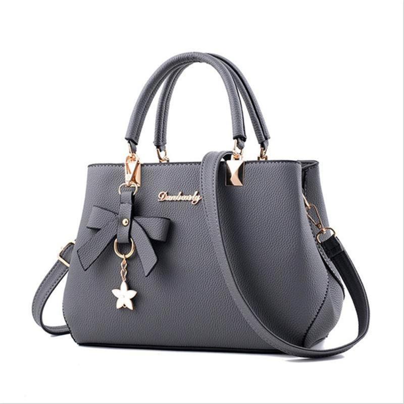 Solid Bow Shoulder Bag Faux Leather Textured Satchel Bag